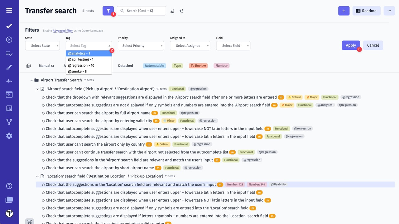 Testomatio - Filtering by Tags