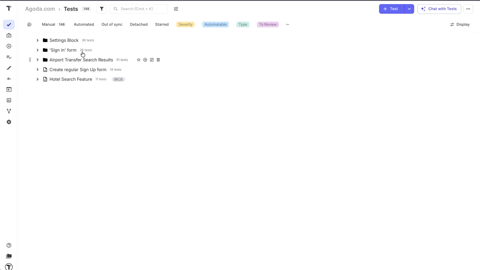 Testomat.io - Mark Folders & Suites as Favourites